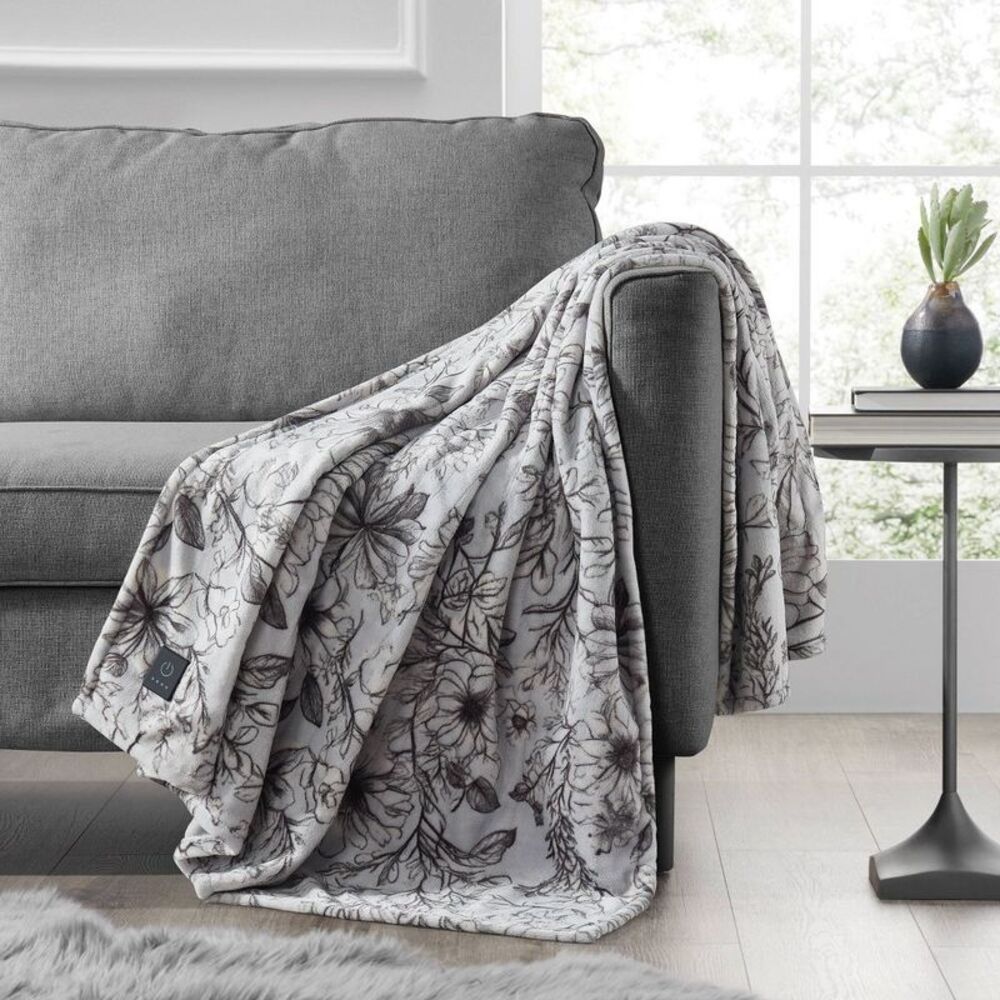 Brookstone -  Heated Printed Plush Throw Floral Floral